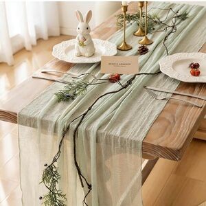 6pcs Sage Green Spring Easter Cheesecloth Table Runner 120 Inch 10 FT